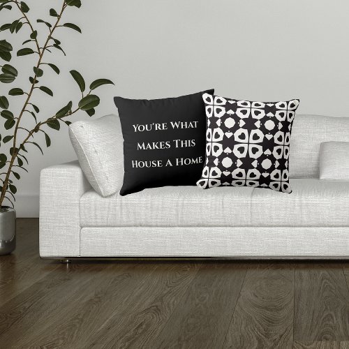 House A Home Black  White Heart Pattern Throw Pillow