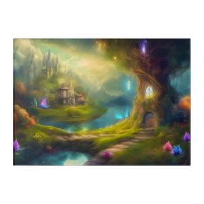 House and Castle on Fantasy Land on 14” x 10” Acrylic Print
