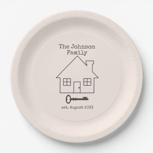 House and Key Family home custome name Paper Plates