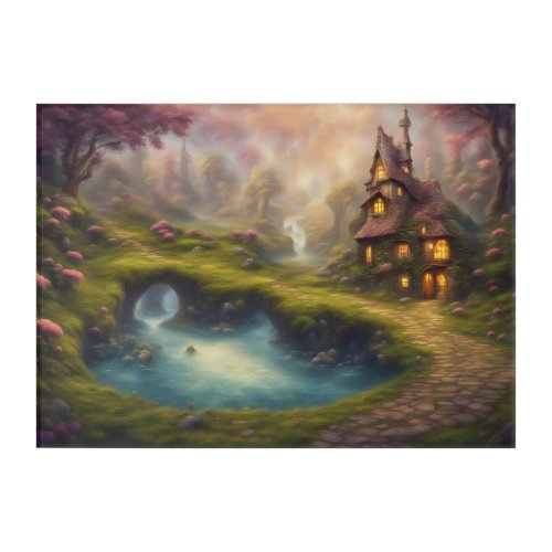House and Lake Fantasy Landscape on 14 x 10 Acrylic Print