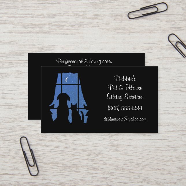 House and Pet Sitting Cat and Dog Care Business Card (Front/Back In Situ)