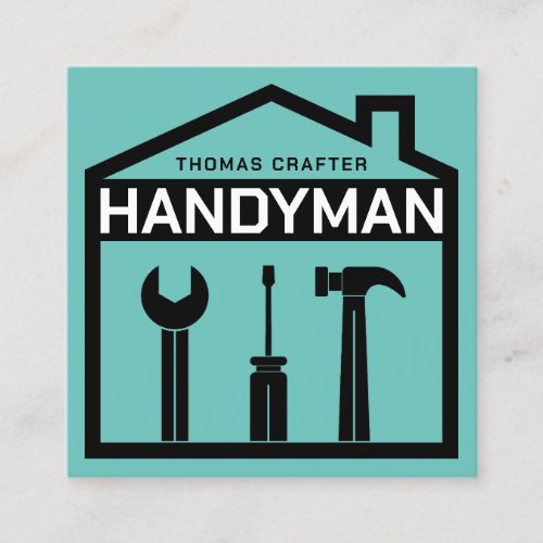 House and tools handyman style square business card