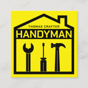 House and tools handyman style square business card