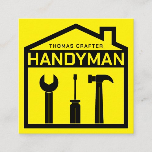 House and tools handyman style square business card
