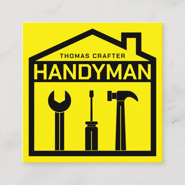 House and tools handyman style square business card (Front)