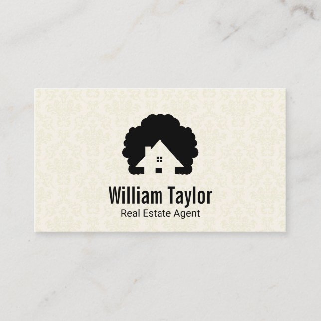 House and Tree | Damask Pattern Business Card (Front)