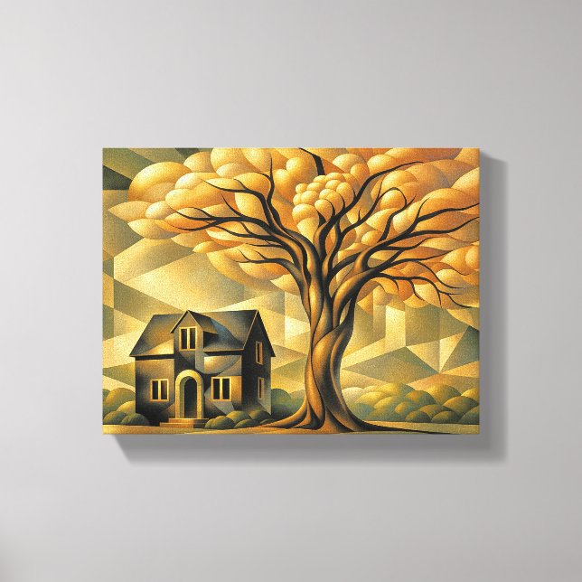 House and Tree in Art Deco Canvas Print (Front)