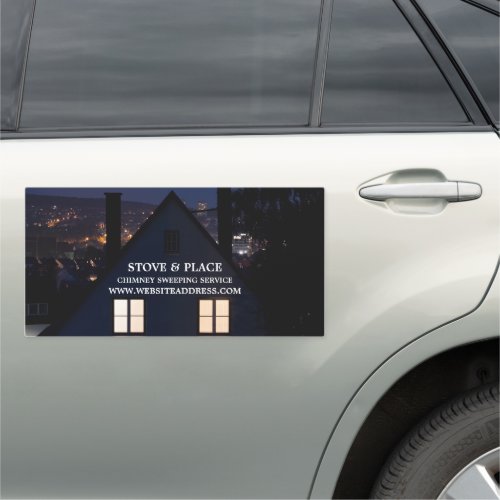 House at Night Portrait Chimney Sweeping Service Car Magnet