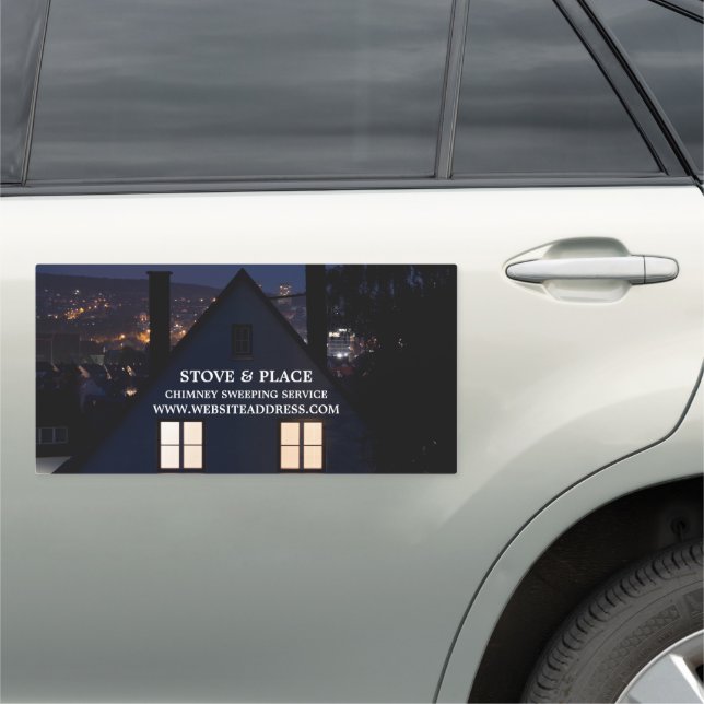 House at Night Portrait, Chimney Sweeping Service Car Magnet (In Situ)