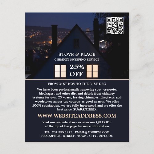 House at Night Portrait Chimney Sweeping Service Flyer