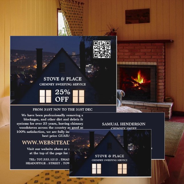 House at Night Portrait, Chimney Sweeping Service Flyer (Creator Uploaded)