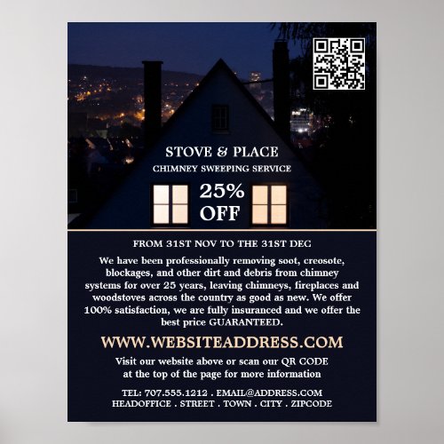 House at Night Portrait Chimney Sweeping Service Poster