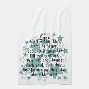House Blessing Poem Teal Stars Kitchen Towel