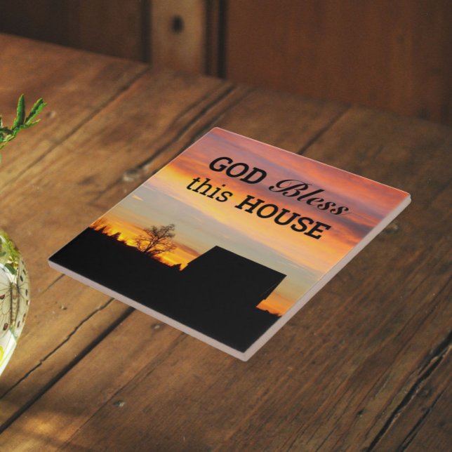 House Blessing Sunset Silhouette Ceramic Tile (In Situ)