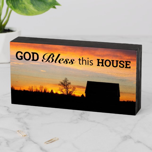 House Blessing Sunset Silhouette Wooden Box Sign (In Situ Horizontal)