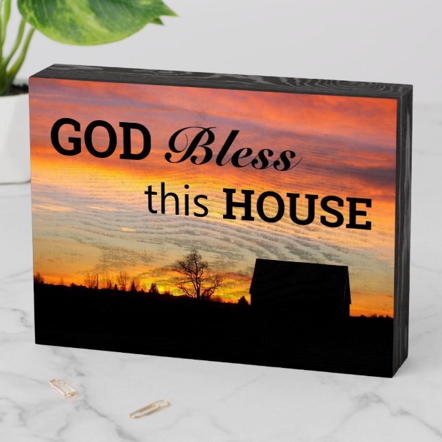 House Blessing Sunset Silhouette Wooden Box Sign (In Situ Horizontal)