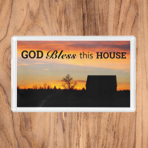 House Bliessing Sunset Silhouette Acrylic Tray