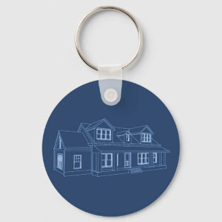 House: Blue Print Drawing: Keychain