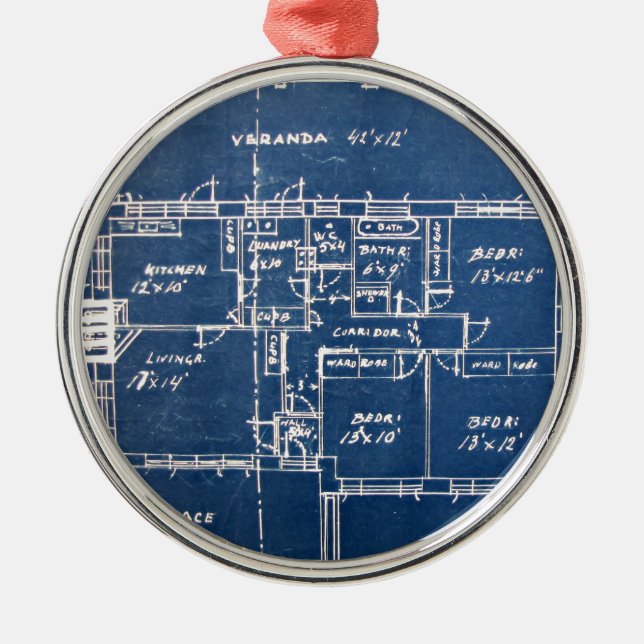 House Blueprints Metal Ornament (Front)