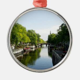 House Boats on Amsterdam Canal Metal Ornament