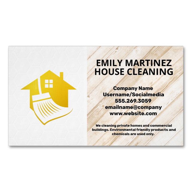 House Broom Logo  | Wood and Tile Floors  Business Card Magnet (Front)