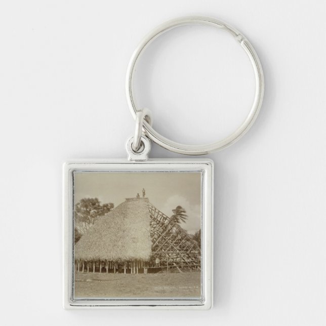 House Building in Samoa, c.1875 (sepia photo) Keychain (Front)