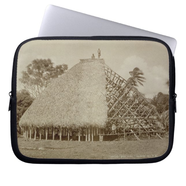 House Building in Samoa, c.1875 (sepia photo) Laptop Sleeve (Front)