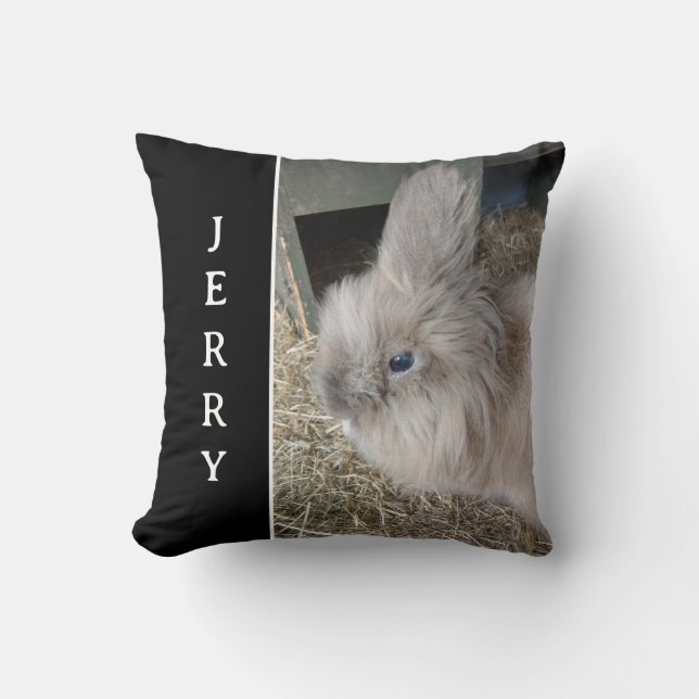 House Bunny Black Custom Photo and Name Throw Pill Pillow (Front)
