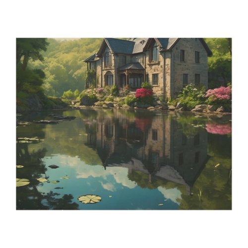 House By The Pond Art Print Wood Wall art 