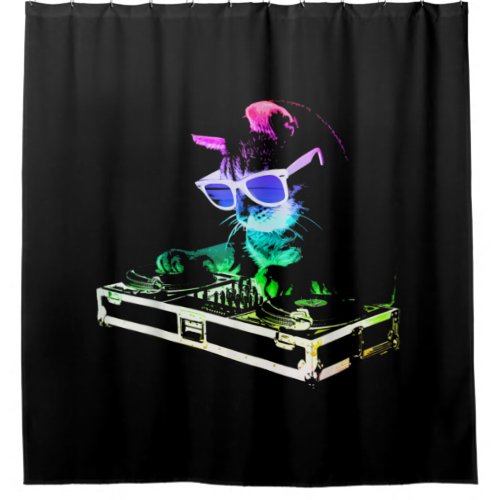 HOUSE CAT Rainbow DJ Cat Kitty Shower Curtain