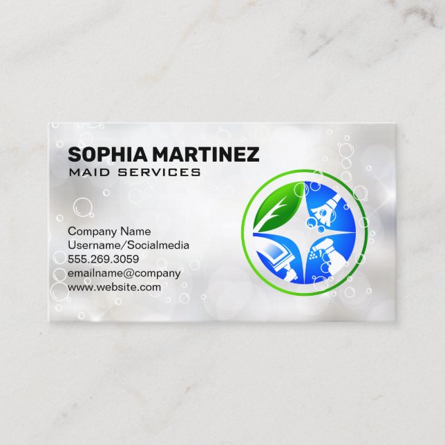 House Chores Cleaning Icons | Soap Bubbles Business Card (Front)