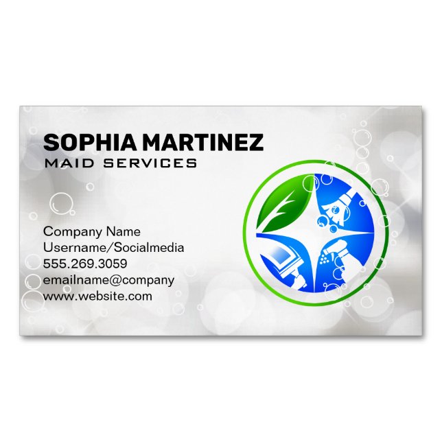 House Chores Cleaning Icons | Soap Bubbles Business Card Magnet (Front)