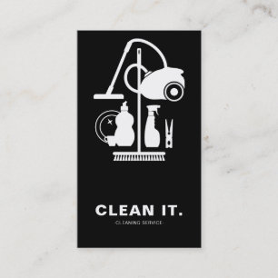 House Cleaner Black and White Cleaning Service Business Card