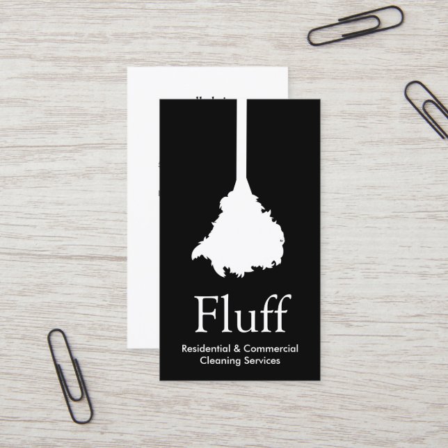 House Cleaner Feather Duster Cleaning Service Business Card (Front/Back In Situ)