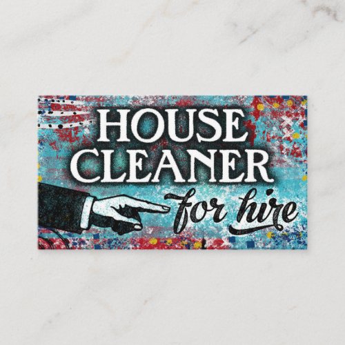 House Cleaner For Hire Business Cards _ Blue Red