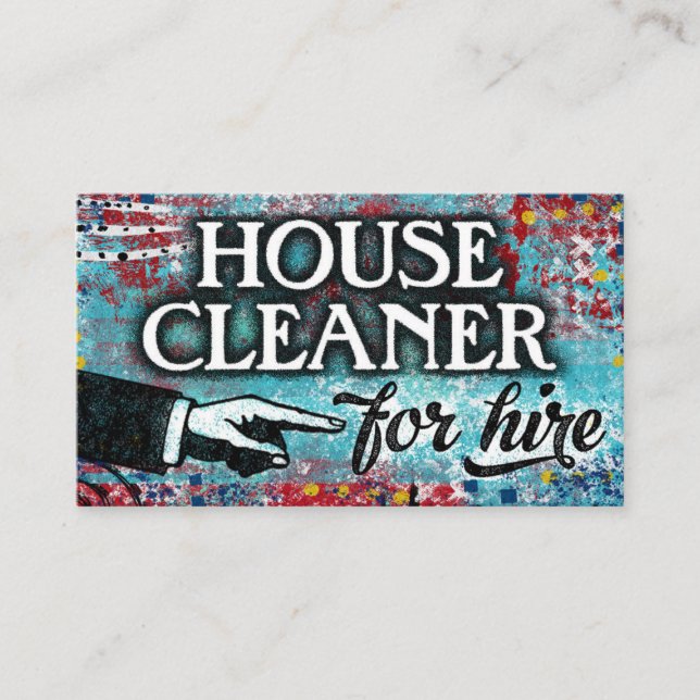 House Cleaner For Hire Business Cards - Blue Red (Front)