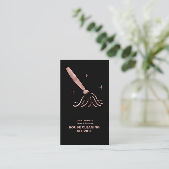 House Cleaner Rose Gold Cleaning Service    Busine Business Card (Standing Front)