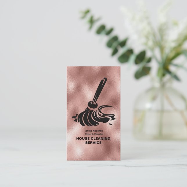House Cleaner Rose Gold Cleaning Service Business  Business Card (Standing Front)