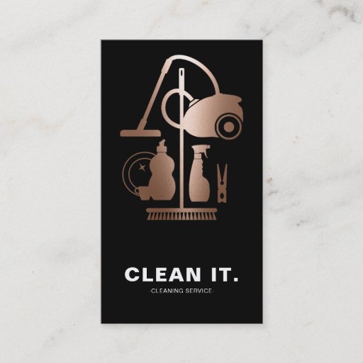 Customizable House Cleaner Rose Gold Cleaning Service Business Card