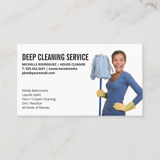 House Cleaner with Mop Business Card (Front)