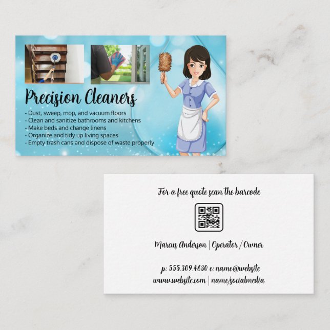 House Cleaners Working Chores | Maid Illustration Business Card (Front/Back)