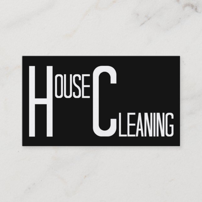 House Cleaning Black and White Business Card (Front)