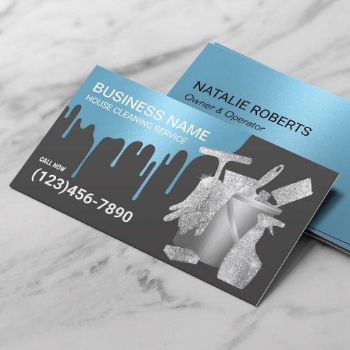 House Cleaning Blue Drips Maid Service  Business Card
