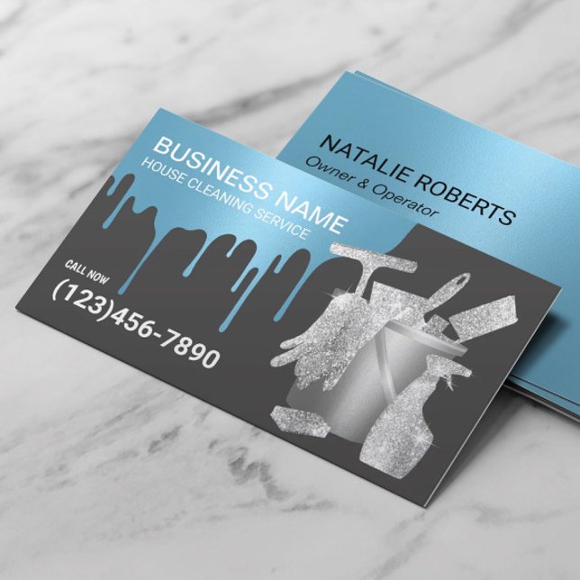 House Cleaning Blue Drips Maid Service  Business Card (Creator Uploaded)