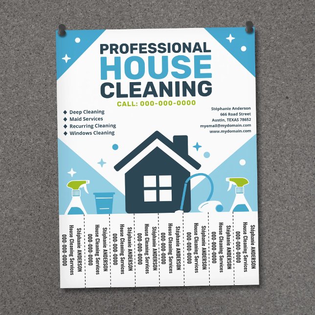 House Cleaning Blue Flyer with Tear-Off Tabs (House Cleaning Blue Flyer with Tear-Off Tabs)