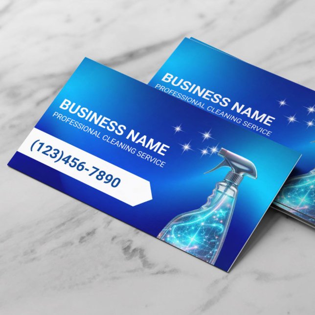 House Cleaning Blue Holographic Spray Cleaner Business Card (Creator Uploaded)