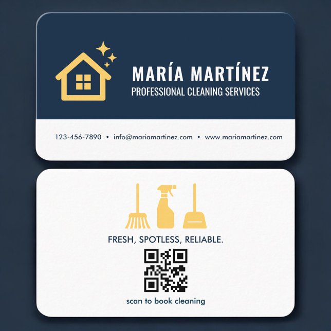 House Cleaning Blue QR Code Professional  Business Card (Creator Uploaded)