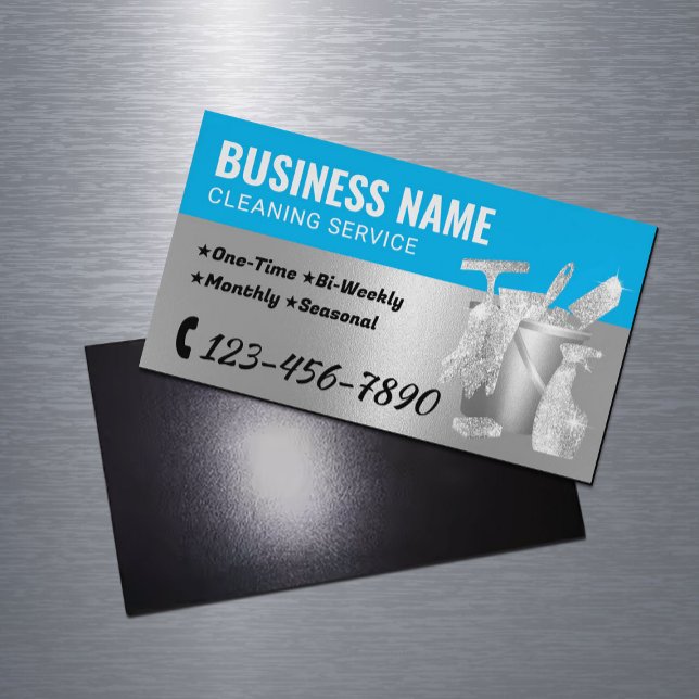House Cleaning Blue & Silver Housekeeping Business Card Magnet (Creator Uploaded)