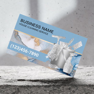 House Cleaning Blue Watercolor Housekeeping Business Card