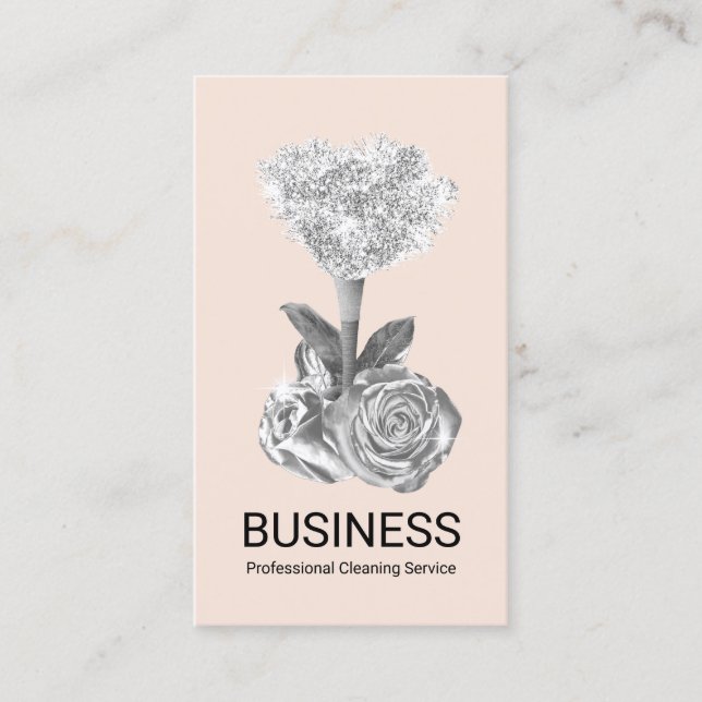 House Cleaning Blush Pink Silver House Keeping Business Card (Front)